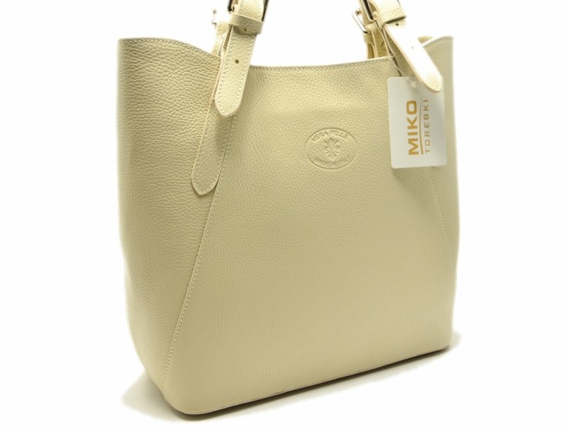 TOREBKA skóra beżowa MIKO skórzana damska jasny beż