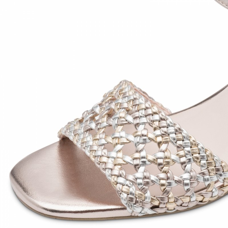 Sandałki 36 złote MARCO TOZZI 28382 na obcasie plecione różowe złoto