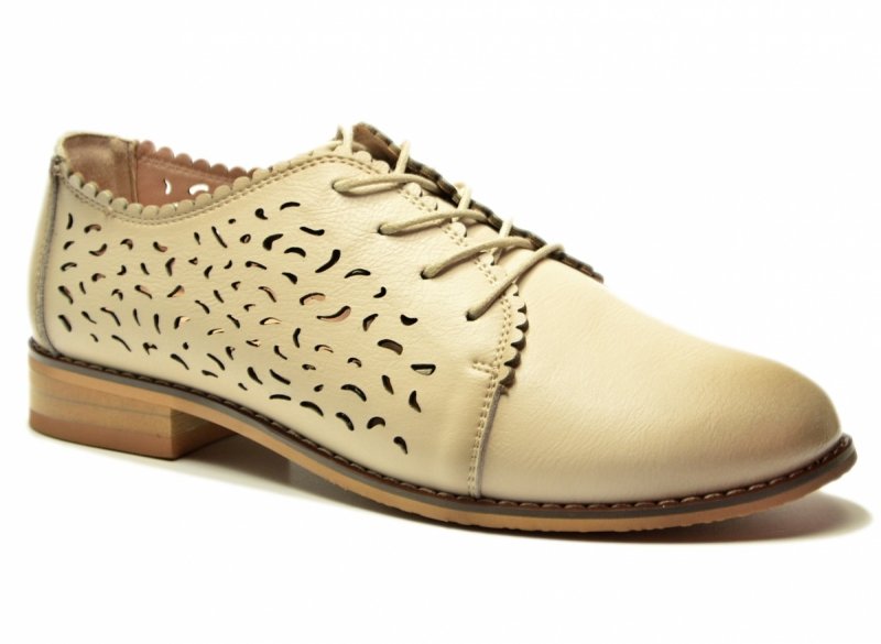 Półbuty beżowe 38 skóra oxfordy CAMBELL 19386 ażurowane damskie skórzane beż