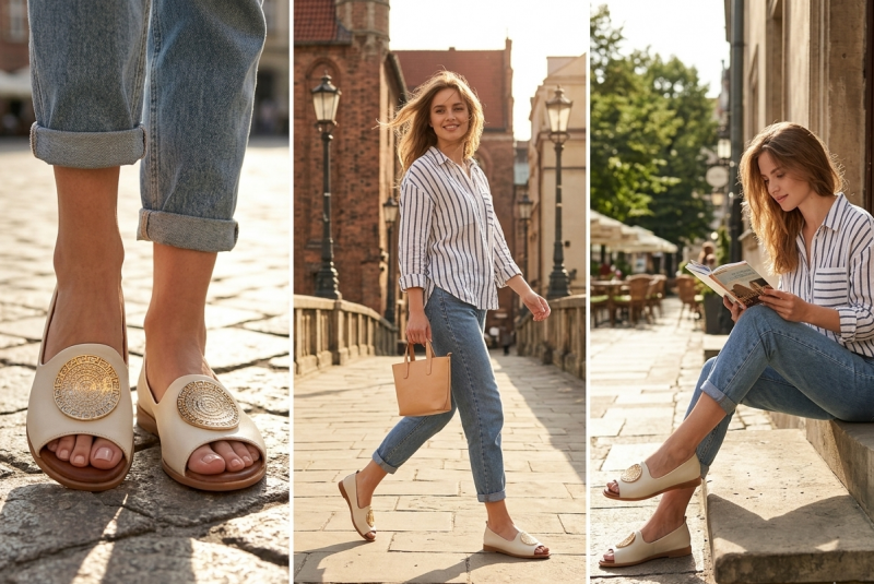 Baleriny złote 37 skóra bez palcy CAMBELL 19389 beżowe damskie skórzane 