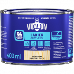 Vidaron Lakier akrylowy BEZBARWNY POŁYSK 0,4L wodny szybkoschnący boazerii  