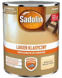 Sadolin Lakier Klasyczny WYSOKI POŁYSK 2,5L do parkietu podłóg schodów korka drewna niskozapachowy rozpuszczalnikowy
