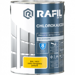 Rafil Chlorokauczuk 5L Żółty Drogowy RAL1023 żółta farba metalu betonu emalia chlorokauczukowa 