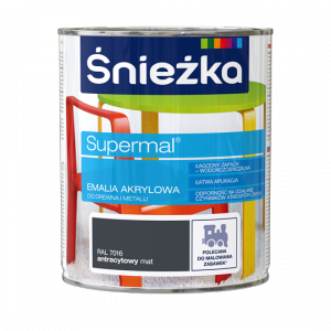 Śnieżka Emalia Akrylowa 0,8L ANTRACYT-OWY RAL7016 MAT Farba Supermal wodna szybkoschnąca