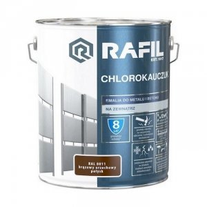 Rafil Chlorokauczuk 10L BRĄZ-OWY Orzech-owy RAL8011 brązowa farba metalu betonu emalia chlorokauczukowa