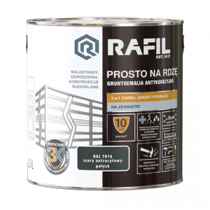 Rafil Na Rdzę 2,5L SZARY ANTRACYT-OWY RAL7016 POŁYSK farba szybkoschnąca antykorozyjna gruntoemalia do stali żeliwa
