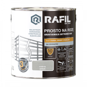 Rafil Na Rdzę 2,5L SREBRNY POŁYSK farba szybkoschnąca antykorozyjna gruntoemalia do stali żeliwa