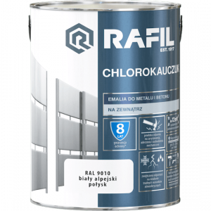 Rafil Chlorokauczuk 5L Biały Alpejski RAL9010 biała farba metalu betonu emalia chlorokauczukowa