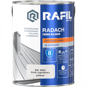 Radach 5L Biały Sygnałowy RAL9003 PÓŁMAT farba na dach Rafil ocynk stal aluminium 