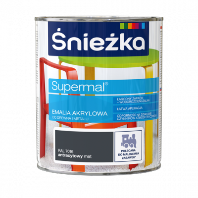 Śnieżka Emalia Akrylowa 0,8L ANTRACYT-OWY RAL7016 MAT Farba Supermal wodna szybkoschnąca