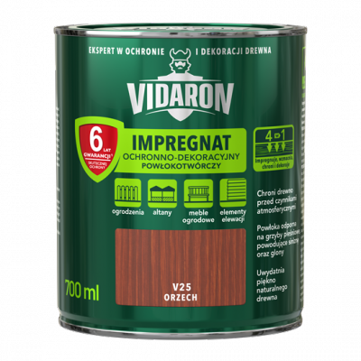 Vidaron Impregnat 0,7L V25 Orzech do drewna powłokotwórczy ochronny ogrodzeń altan elewacji ochronny