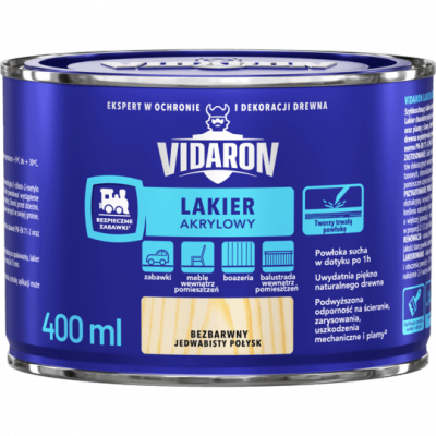 Vidaron Lakier akrylowy BEZBARWNY POŁYSK 0,4L wodny szybkoschnący boazerii  