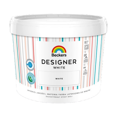 Beckers Designer White 10L Biała farba lateksowa mat-owa do ścian i sufitów  - TYLKO ODBIÓR OSOBISTY LUB WYSYŁKA NA PALECIE