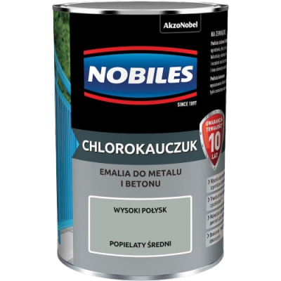 Chlorokauczuk 0,9L POPIELATY ŚREDNI Nobiles farba metalu betonu emalia szary stali żeliwa