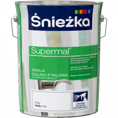 Śnieżka Olejna BIAŁY MAT F100 5L Supermal farba olejno-ftalowa drewna metalu emalia 