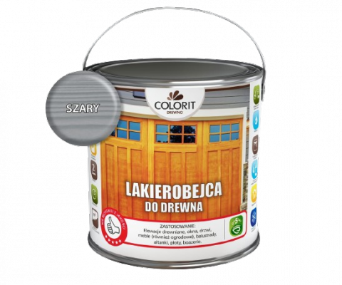 Colorit Lakierobejca Do Drewna 2,5L SZARY szybkoschnąca satynowa farba wodna boazerii elewacji okien drzwi