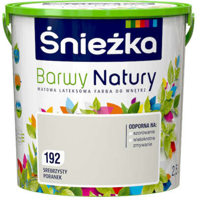 Śnieżka Barwy Natury 2,5L Srebrzysty Poranek 192 mat farba do wnętrz ścian sufitów emulsja