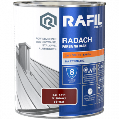 Radach 0,75L Wiśniowy RAL3011 PÓŁMAT farba na dach Rafil  ocynk stal aluminium 