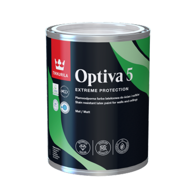 Tikkurila Optiva Matt 5 0,9L BIAŁA MAT wodorozcieńczalna lateksowa farba akrylowo-kompozytowa do wnętrz ścian i sufitów