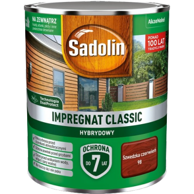Sadolin Classic impregnat 0,75L SZWEDZKA CZERWIEŃ 98 do drewna clasic Hybrydowy płotów altanek fasad