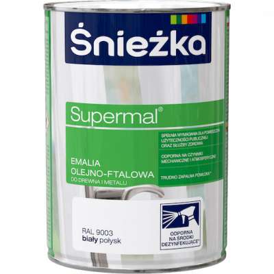 Śnieżka Olejna BIAŁY RAL9003 biała 0,8L Supermal farba olejno-ftalowa drewna metalu emalia połysk