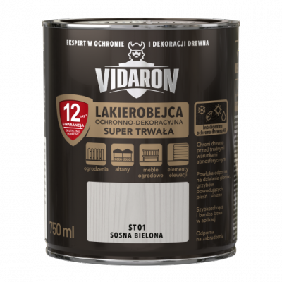 Vidaron SUPER TRWAŁA Lakierobejca 0,75L ST01 Sosna Bielona do drewna 2w1 wodna szybkoschnąca