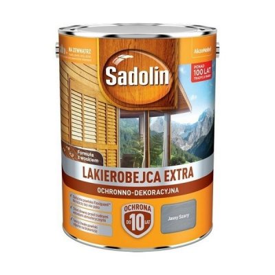 Sadolin Extra lakierobejca 5L SZARY JASNY PÓŁMAT do drewna fasad domków okien drzwi