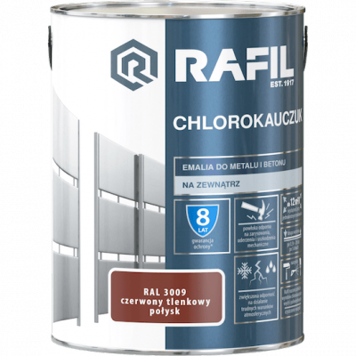 Rafil Chlorokauczuk 5L Czerwony Tlenkowy RAL3009 farba metalu betonu emalia chlorokauczukowa 