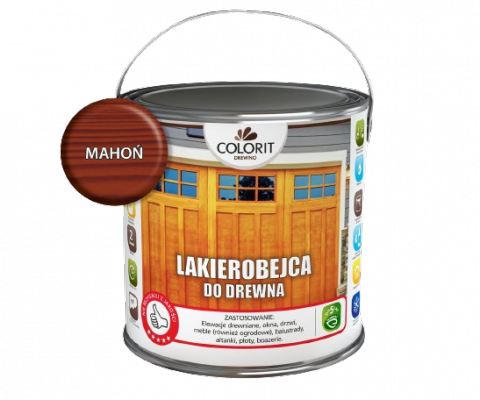 Colorit Lakierobejca Do Drewna 2,5L MAHOŃ szybkoschnąca satynowa farba wodna boazerii elewacji okien drzwi