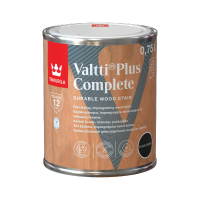 Tikkurila Lakierobejca 0,75L BLACK EBONY czarny Valtti Plus Complete szybkoschnąca impregnująca