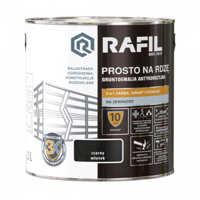 Rafil Na Rdzę 2,5L CZARNY MŁOTKOWY farba szybkoschnąca antykorozyjna czarna gruntoemalia do stali żeliwa