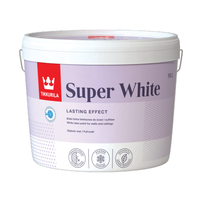 Tikkurila Super White 10L BIAŁA MAT lateksowa farba do wnętrz ścian i sufitów emulsja - TYLKO ODBIÓR OSOBISTY LUB WYSYŁKA NA PALECIE