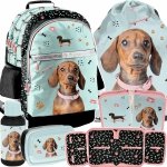 PLECAK PIESEK SZKOLNY POJEMNY DO 1-3 KLASY KOMPLET 5w1 DLA DZIEWCZYNY PIES