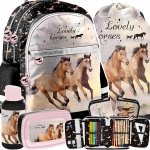 PLECAK KOŃ SZKOLNY KOMPLET 5 ele DO 1 KLASY PODSTAWÓWKI DLA DZIEWCZYNY KOŃ