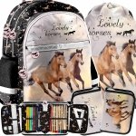 PLECAK KONIE SZKOLNY ZESTAW 3ele DO 1-3 KLASY PODSTAWÓWKI DZIEWCZĘCY KOŃ