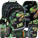 PLECAK DINOZAURY SZKOLNY DO 1 KLASY KOMPLET 5w1 TORNISTER TYRANOZAUR T-REX