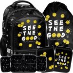 SMILEY PLECAK SZKOLNY DO 1 KLASY EMOTIKONY KOMPLET 3w1 BUŹKI EMOTKI PASO