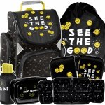 TORNISTER SZKOLNY EMOTKI SMILEY DO 1 KLAS KOMPLET 5w1 BUŹKI EMOTIKONY PASO