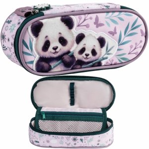 PIÓRNIK MIŚ PANDA OTWIERANY DLA DZIEWCZYNEK USZTYWNIANY Z KLAPKĄ SZKOLNY