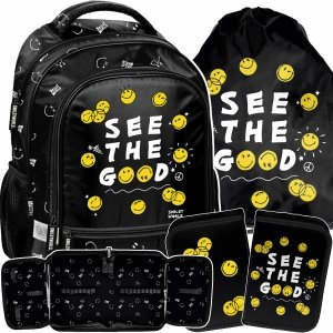 SMILEY PLECAK SZKOLNY DO 1 KLASY EMOTIKONY KOMPLET 3w1 BUŹKI EMOTKI PASO