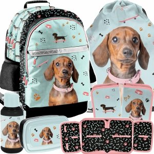 PLECAK PIESEK SZKOLNY POJEMNY DO 1-3 KLASY KOMPLET 5w1 DLA DZIEWCZYNY PIES