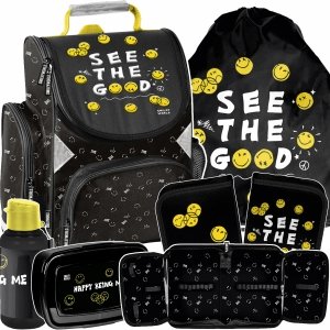 TORNISTER SZKOLNY EMOTKI SMILEY DO 1 KLAS KOMPLET 5w1 BUŹKI EMOTIKONY PASO