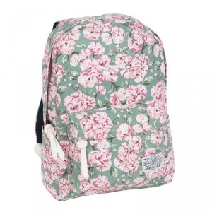 Plecak Vintage dla Dziewczyny Młodzieżowy Szkolny Kwiaty na Zielonym Tle