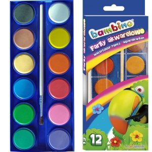 Farby Akwarelowe Bambino Akwarele 12 Kolorów Pędzel [001857]