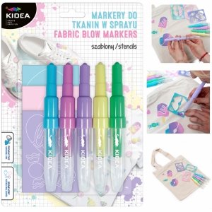 Markery do Tkanin 5 kolorów w Sprayu z Szablonami SWEET LOVE Kidea Flamastry Pisaki [MTSSSW5KA]