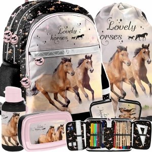 PLECAK KOŃ SZKOLNY KOMPLET 5 ele DO 1 KLASY PODSTAWÓWKI DLA DZIEWCZYNY KOŃ
