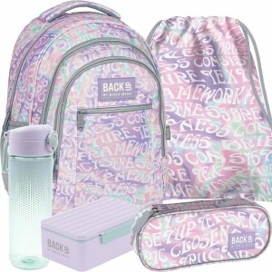 MŁODZIEŻOWY PLECAK BACKUP DZIEWCZĘCY SZKOLNY ZESTAW 5w1 KREMOWE NAPISY