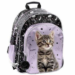 KOTEK PLECAK SZKOLNY Z KOTKIEM DLA DZIEWCZYNEK DO 1 KLASY PODSTAWÓWKI CATS