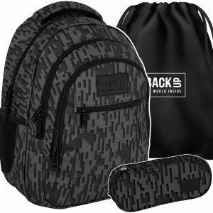 ZESTAW 3ele PLECAK MŁODZIEŻOWY BACKUP SZKOLNY DERFORM 4 komorowy CZARNY