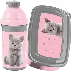 Komplet Kot Bidon Śniadaniówka z Kotkiem Zestaw Śniadaniowy dla Dziewczynek